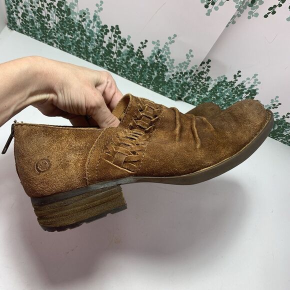 Born Brown Suede Leather Stacked Heel Ankle Booties Size 8M Womens - Picture 9 of 16